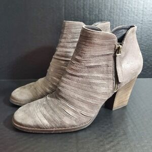 Paul Green Gray Shimmer Suede Doible Zip High Heel Ankle Boots Women 7‎ US